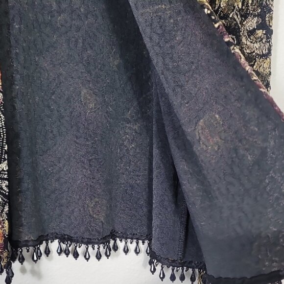 Vintage MSK Dark Floral Cardigan Bolero Size L Beaded Acetate Artsy Goth Y2K - Picture 8 of 15
